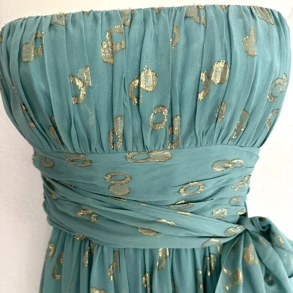 BCBGMaxAzria Teal and Gold Midi Dress - Picture 9 of 9